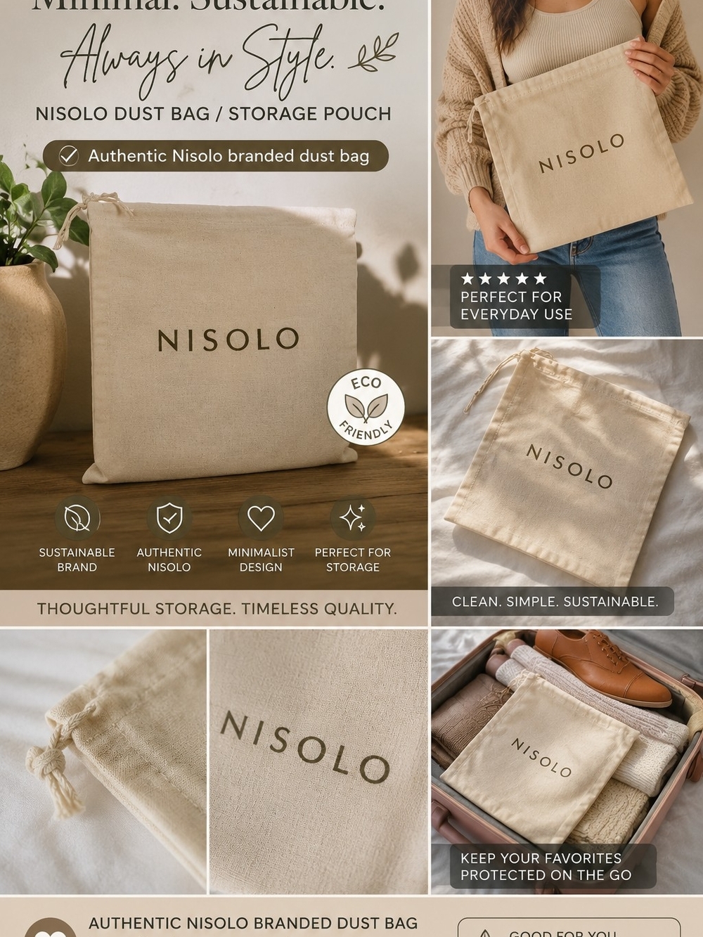 Nisolo Natural Canvas Dust Bag - Beige